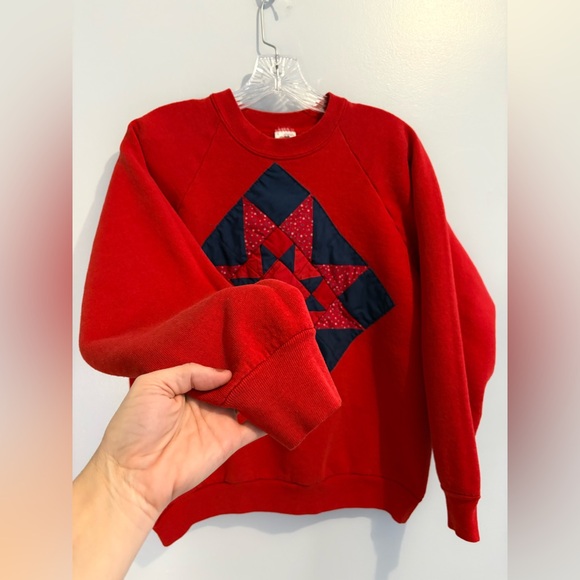 Vintage Fruit of the Loom Crewneck Raglan Cotton-Blend Applique Americana Quilt - Picture 4 of 12